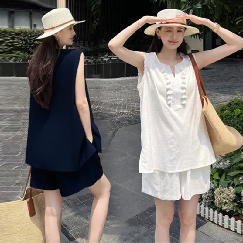 【伊伊】孕妇2025夏季韩系休闲显瘦上衣宽松时尚百搭设计感无袖套装