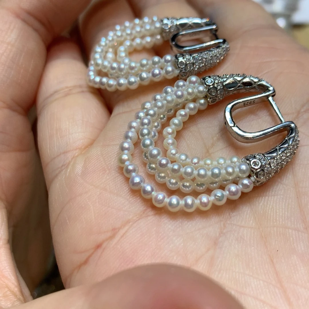 淡水珍珠耳饰银S925镶嵌