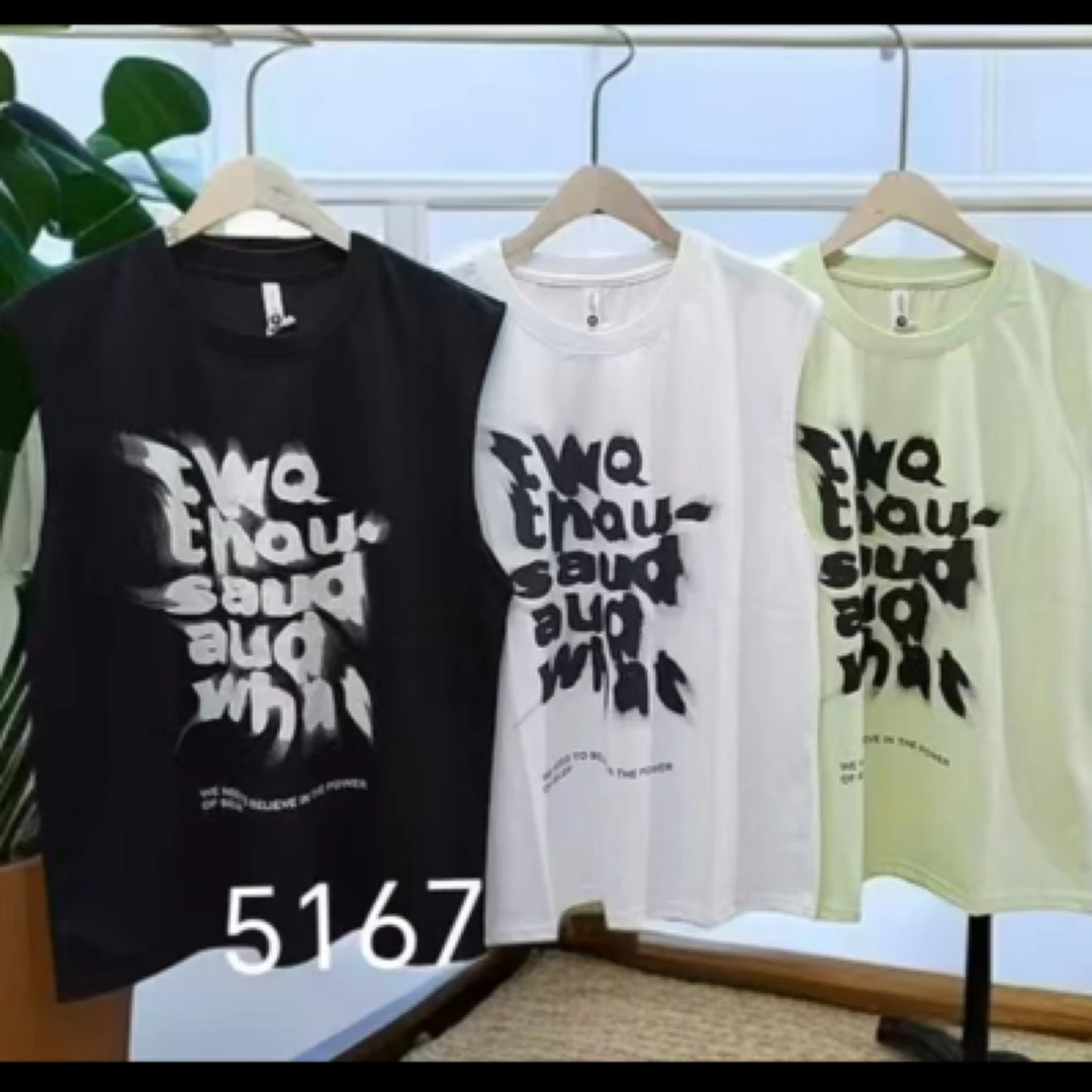 5167时尚简约印花无袖圆领韩版背心