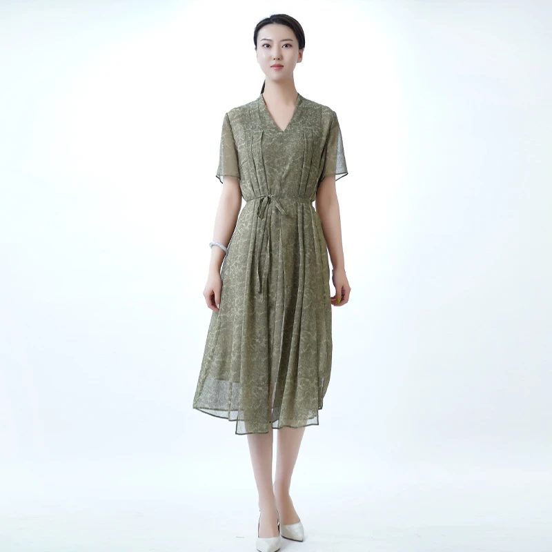 【粉丝专享】MI2L065【麦克斯菲瑞】A字印花通勤裙中长款优雅度假风