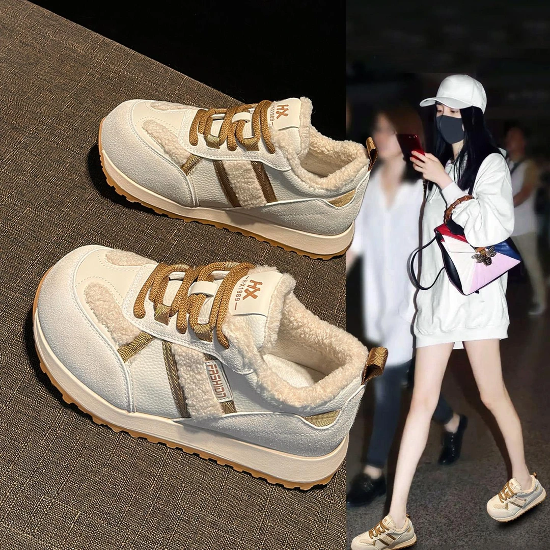 鞋子女款爆款2025新款25新款爆款真皮加绒小白鞋平底休闲德训鞋子