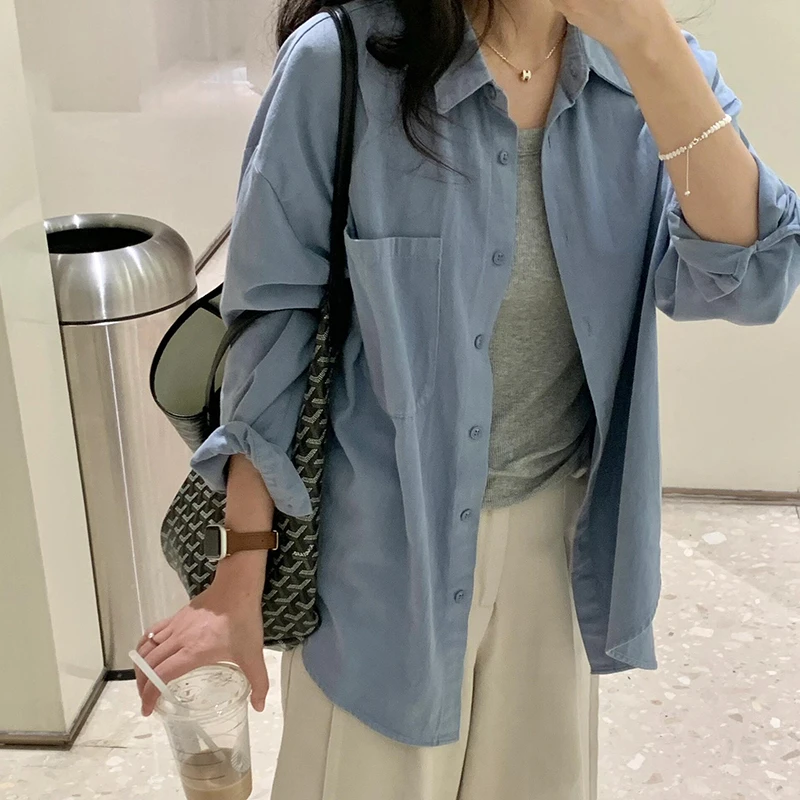 蓝色防晒衬衫衬衣外套女夏季2025新款高级感别致小众长袖上衣0383