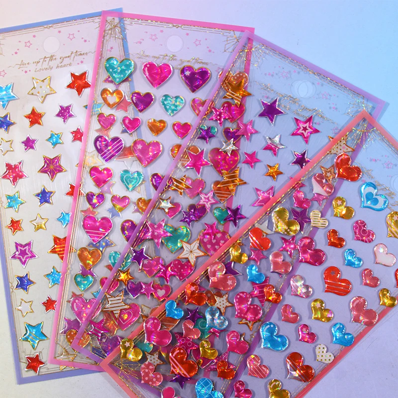 爱心星星3d立体滴胶闪亮水晶贴画儿童卡通女孩手账手机壳装饰贴纸