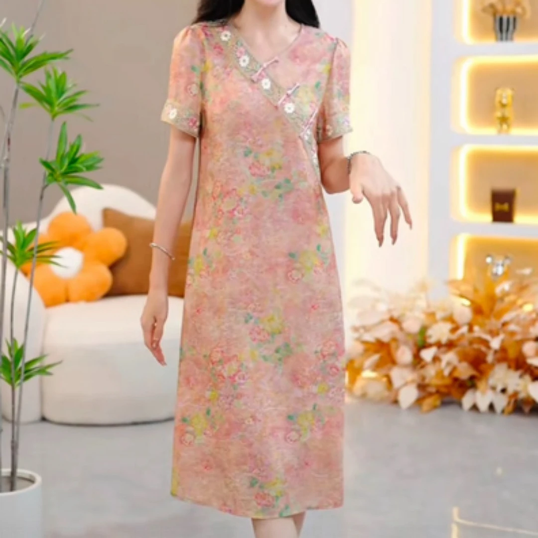 连衣裙气质显瘦洋气减龄时尚优雅收腰遮肉简约大气中长款