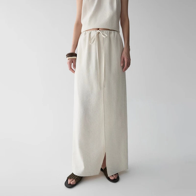 【INSIS FEMME】noundnound侧开叉腰头抽绳围裹式半身裙25春夏新款