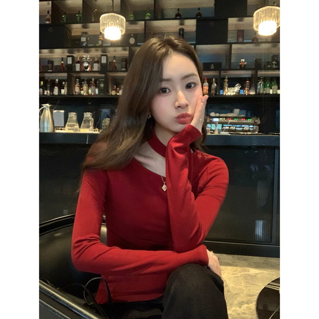 pusumede 冬旬夜曲 飘带气质长袖t恤打底衫显瘦内搭上衣PSYT30965