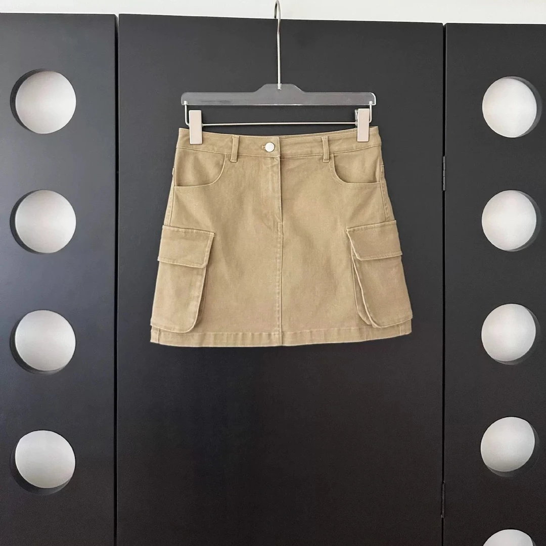 美式复古工装感短裙女夏季韩系修身显腿长百搭大口袋A字裙半身裙