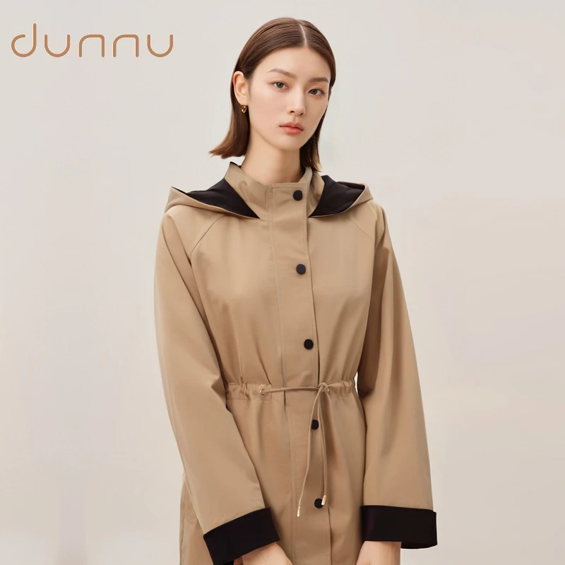 dunnu敦奴2025秋季法式复古连帽拉链收腰风衣外套FU160151