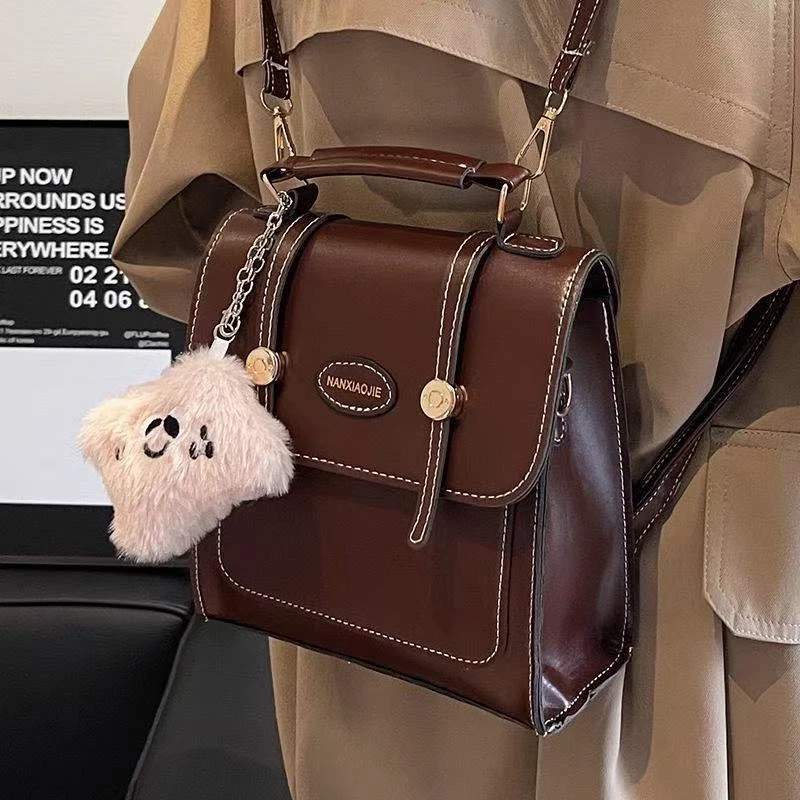 复古质感双肩小包包女2025新款学生双肩背包单肩手提旅行包书包