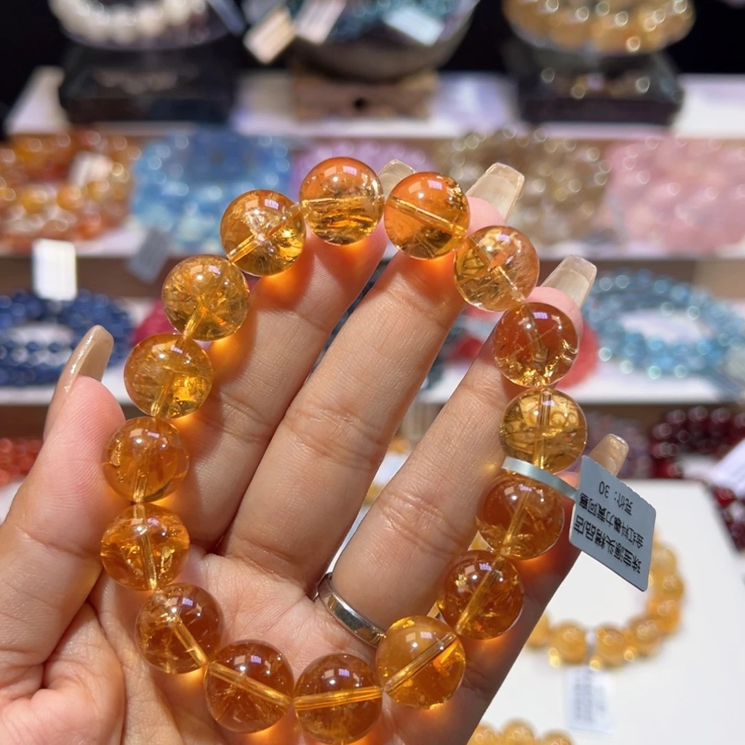 圆***儿手串未镶嵌水晶天花板金红料暴力黄水晶13.8mm