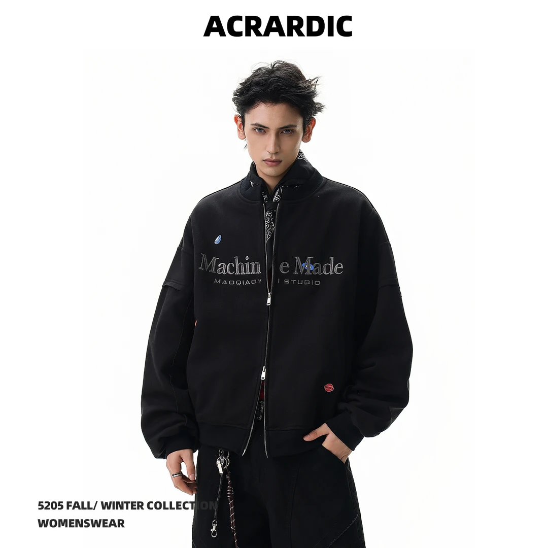 ACRARDIC美式刺绣字母棒球领双拉链开衫卫衣男街头复古休闲外套潮