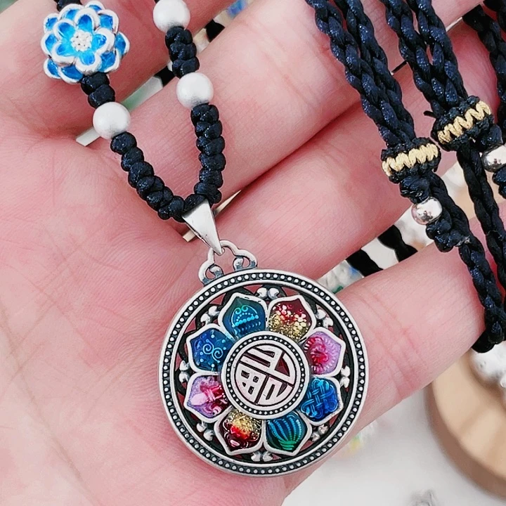 珐琅吊坠足银八宝罗盘