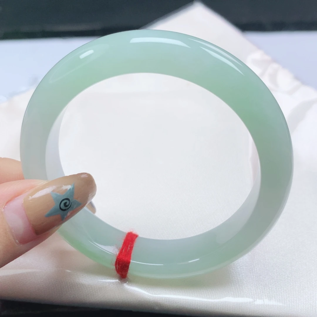 翡翠未镶嵌手镯翡翠52.0冰胶润甜绿正圈