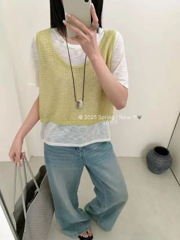 【丽鑫】镂空吊带背心短袖T恤假两件