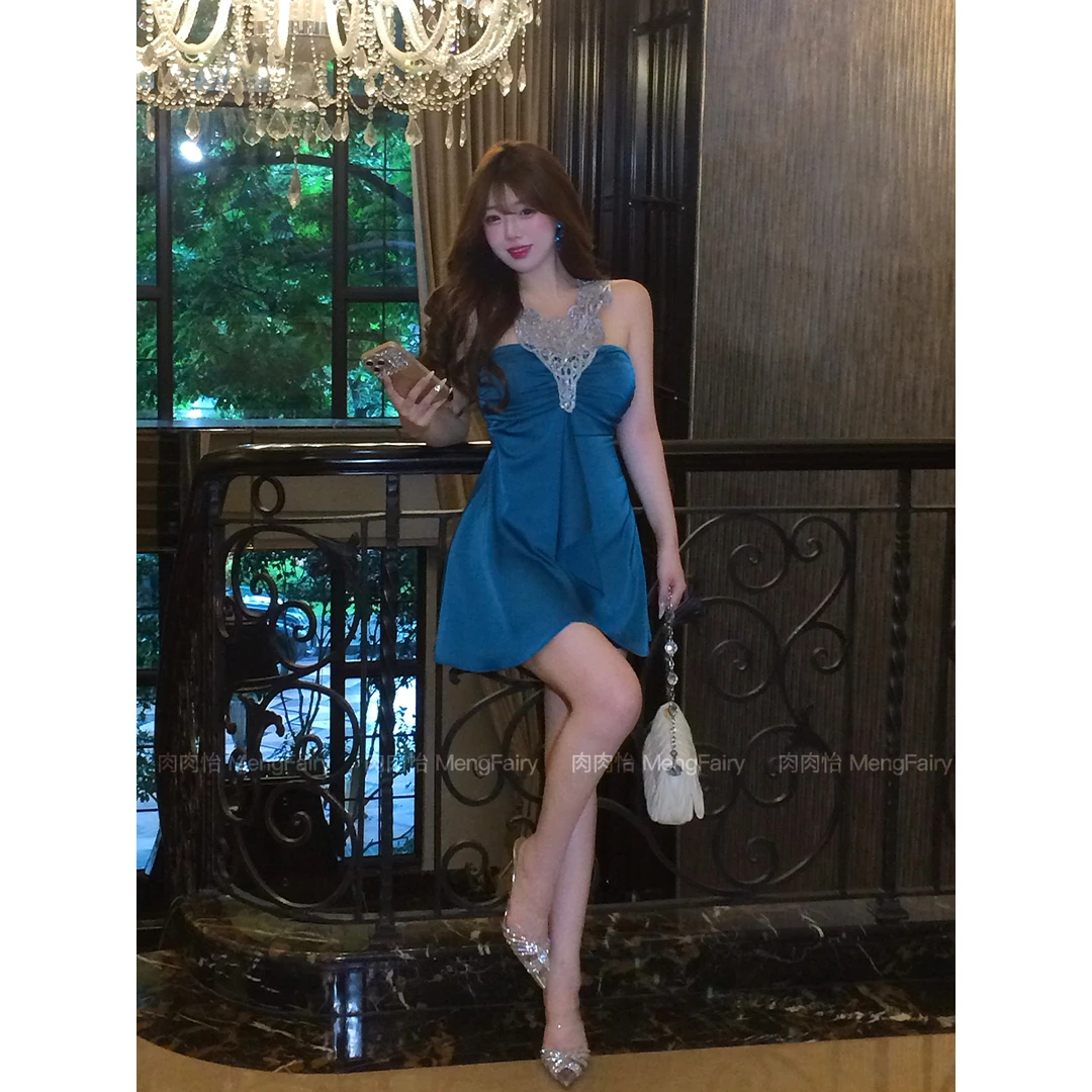 肉肉怡 清清【银翎夜莺】夏季性感轻熟轻奢辣妹挂脖连衣裙5378M