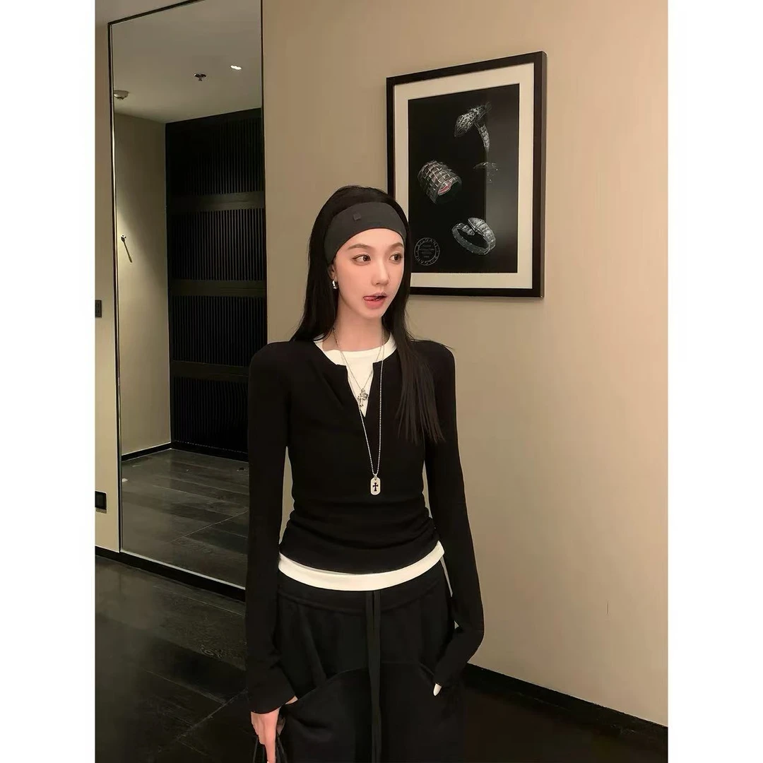 徐秋阳  层次感假两件  冬季新款百搭时尚休闲显瘦显白上衣12052