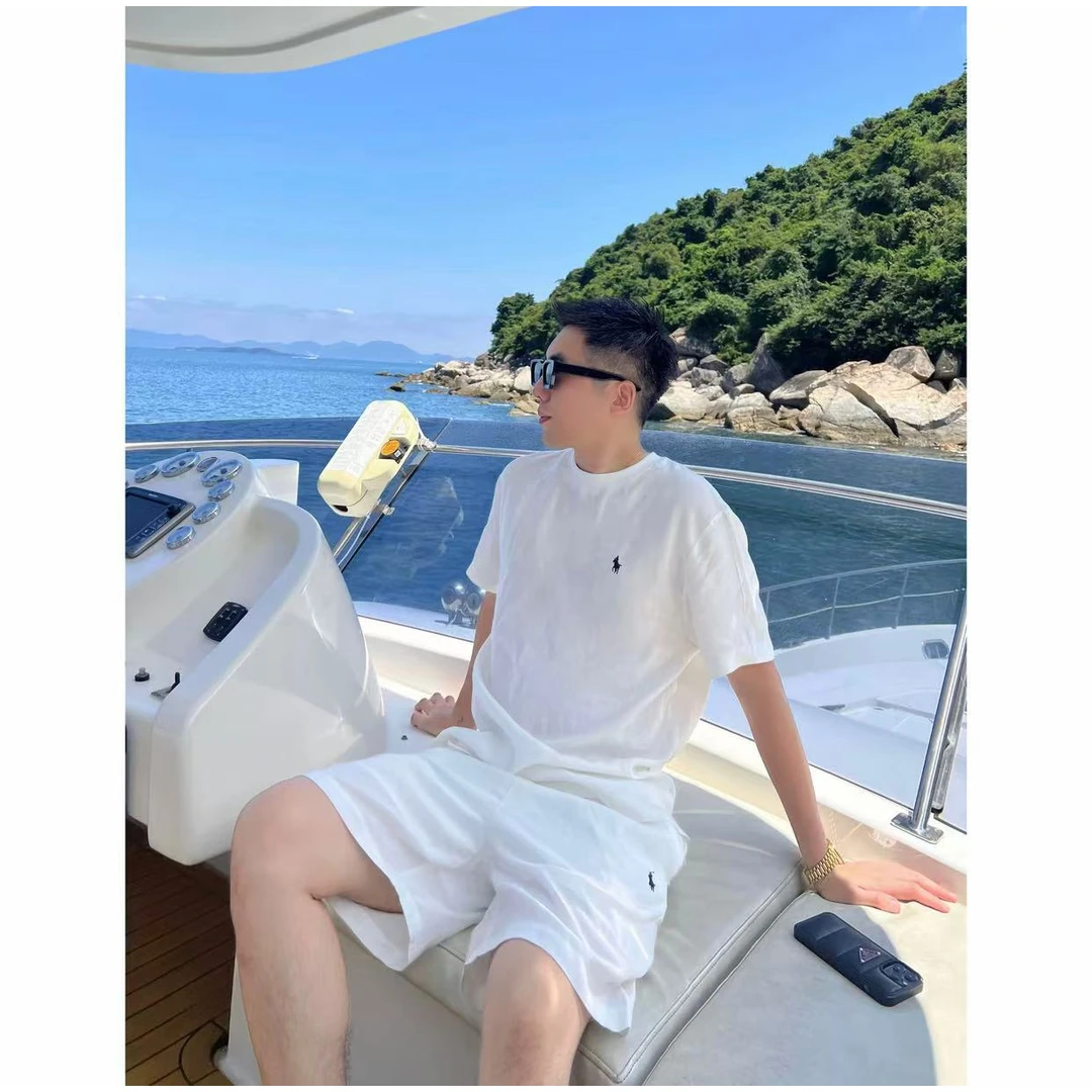 【亚麻套装】夏日老钱马标刺绣极简贵气短裤套装轻奢简约休闲2025