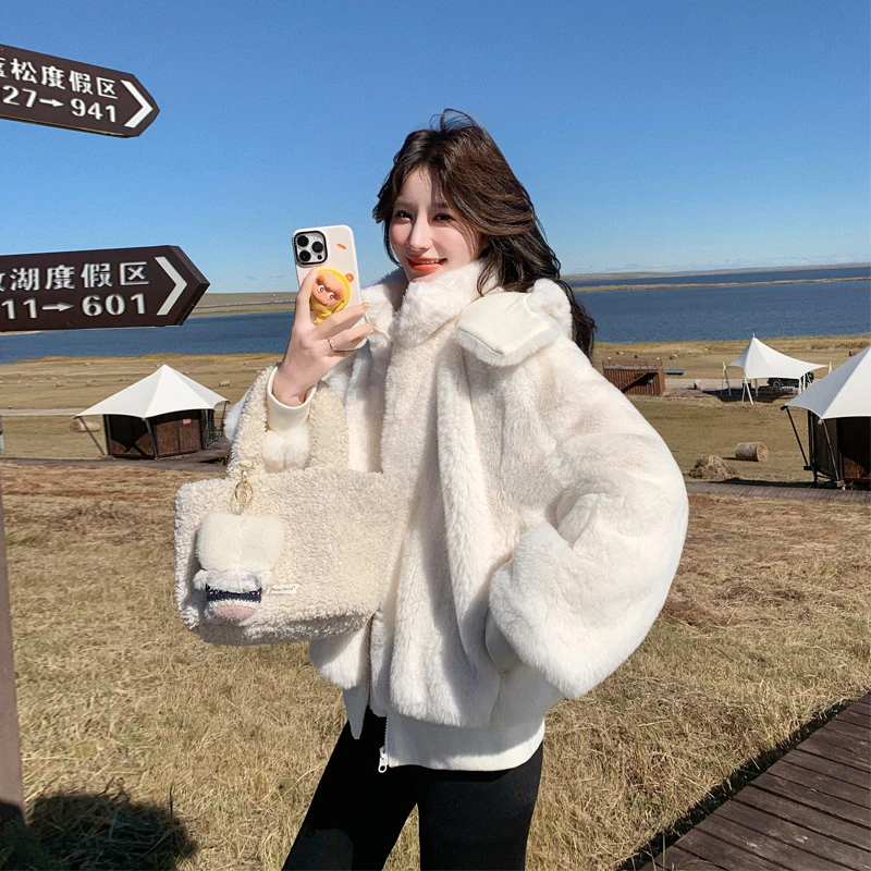 奶呼呼甜美风毛绒绒棉衣外套2025冬季新款韩系氛围感保暖加厚棉服