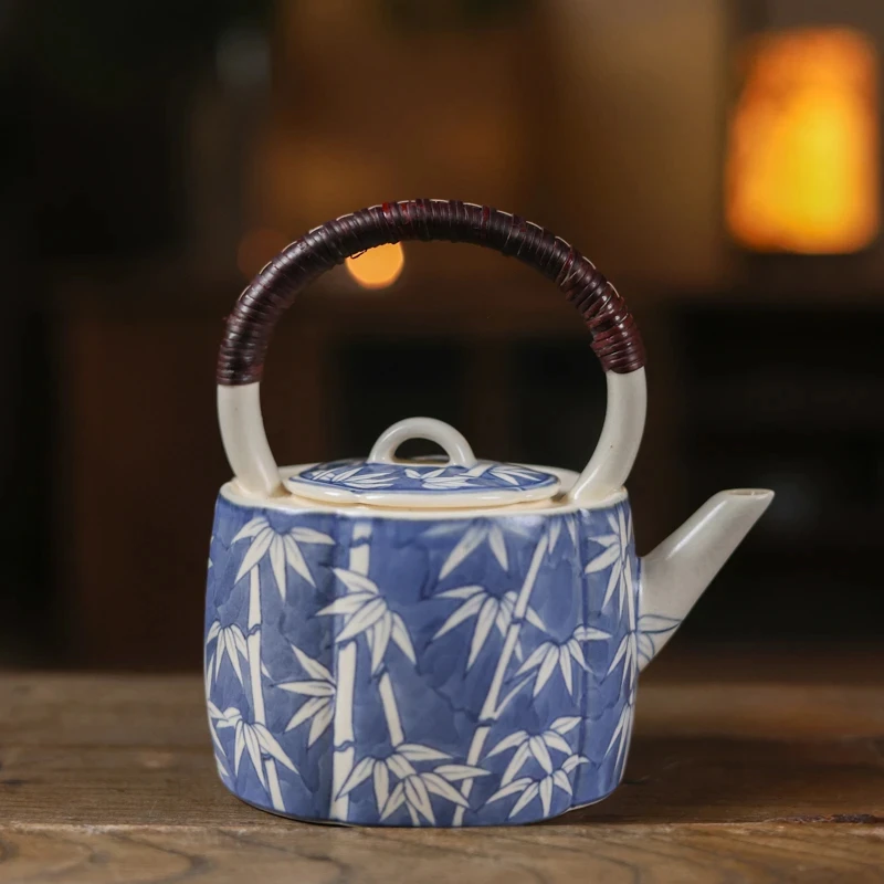 【静姐小院】青花竹叶-梵山堂-对影壶(大)550ml（W0607）