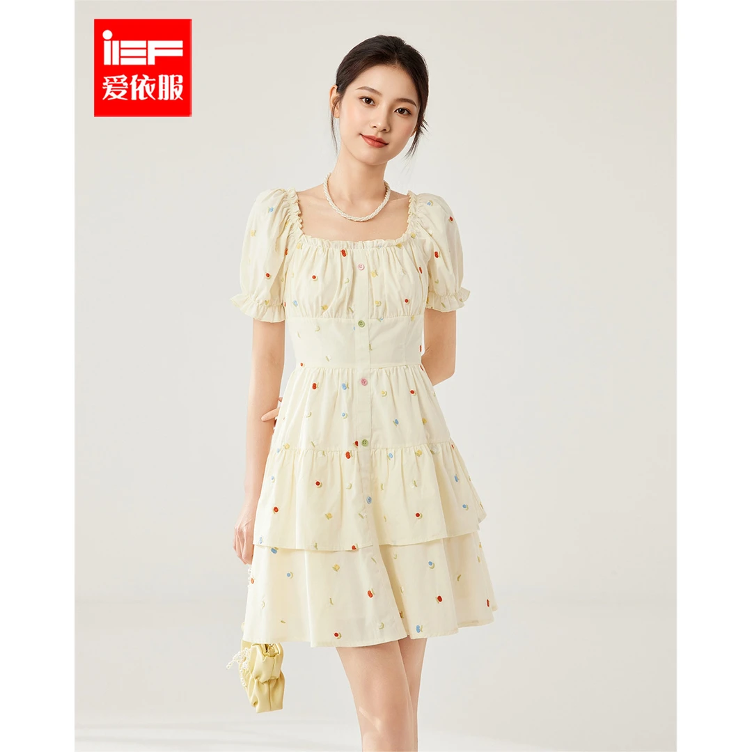 IEF/爱依服2025夏季新款法式甜美可爱少女风减龄显瘦连衣裙流光风