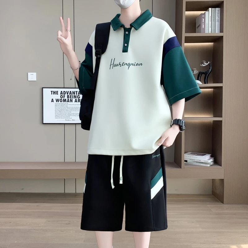 帝远恒夏季薄款青少年休闲运动套装帅气高初中学生短袖短裤两件套