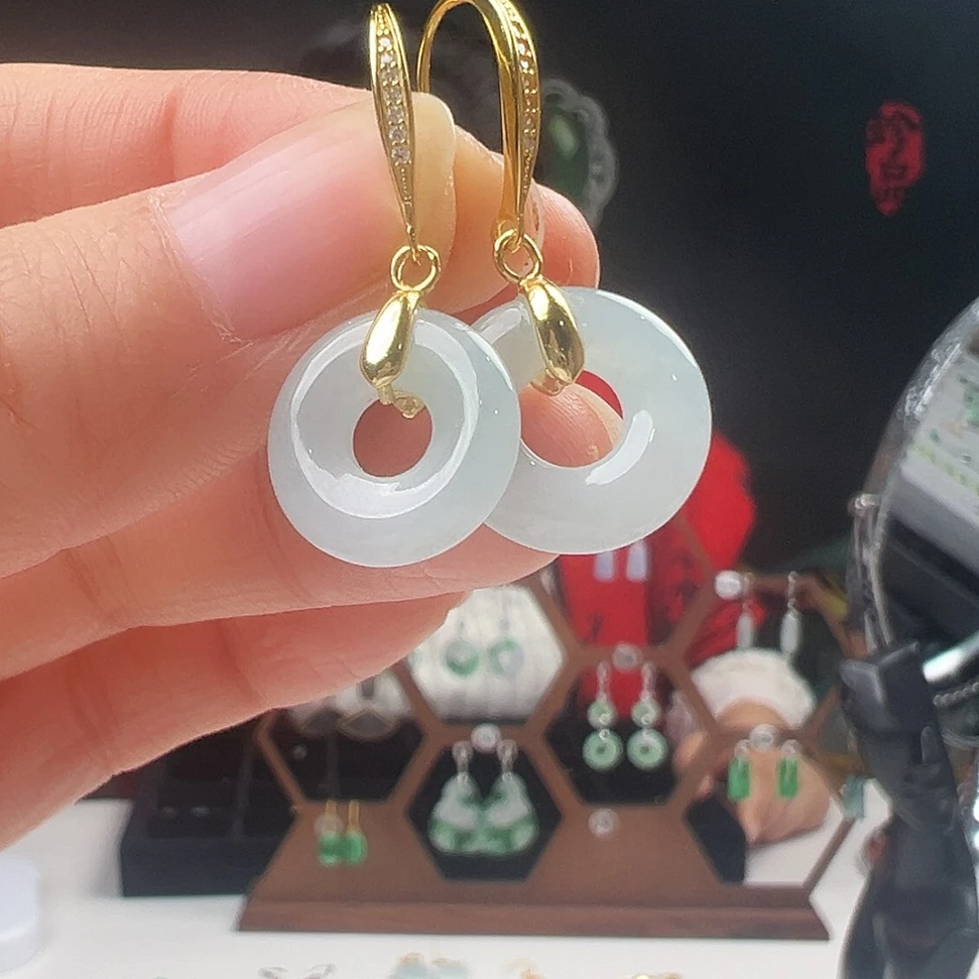 银S925镶嵌翡翠耳饰