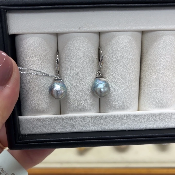 海水珍珠耳饰银S925镶嵌真多麻耳钉8-9mm1号