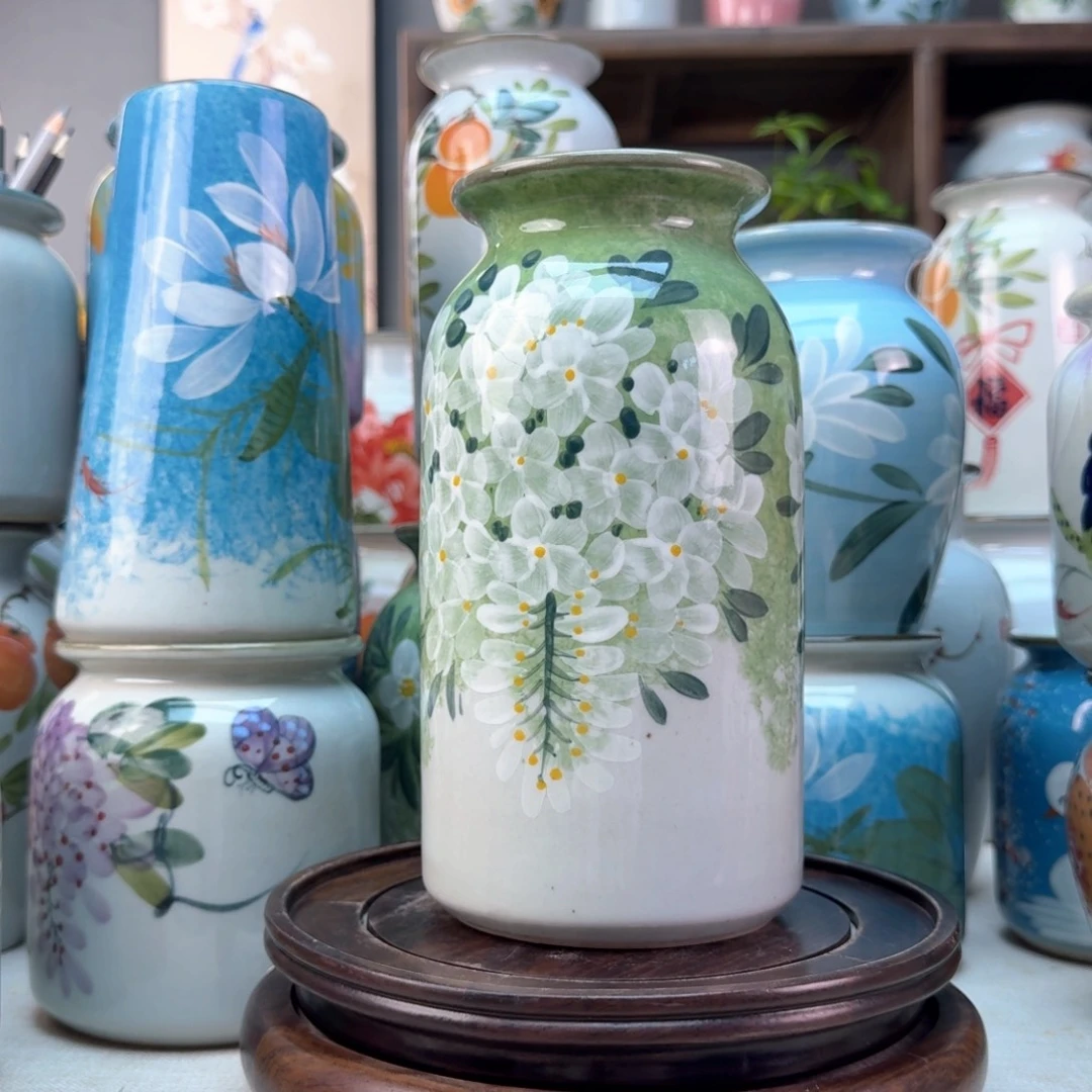 景德镇纯手绘陶瓷花瓶无孔