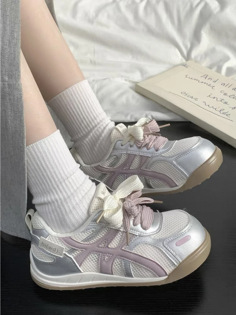 1036 【雪儿】2025年新款夏季网面透气休闲鞋运动德训阿甘鞋女小白