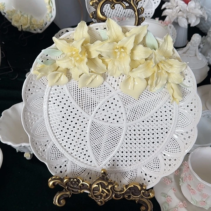 手工编织捏花百合花水果盘中号