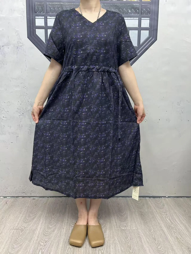 8572夏季新款复古碎花裙减龄收腰显瘦宽松文艺印花连衣裙