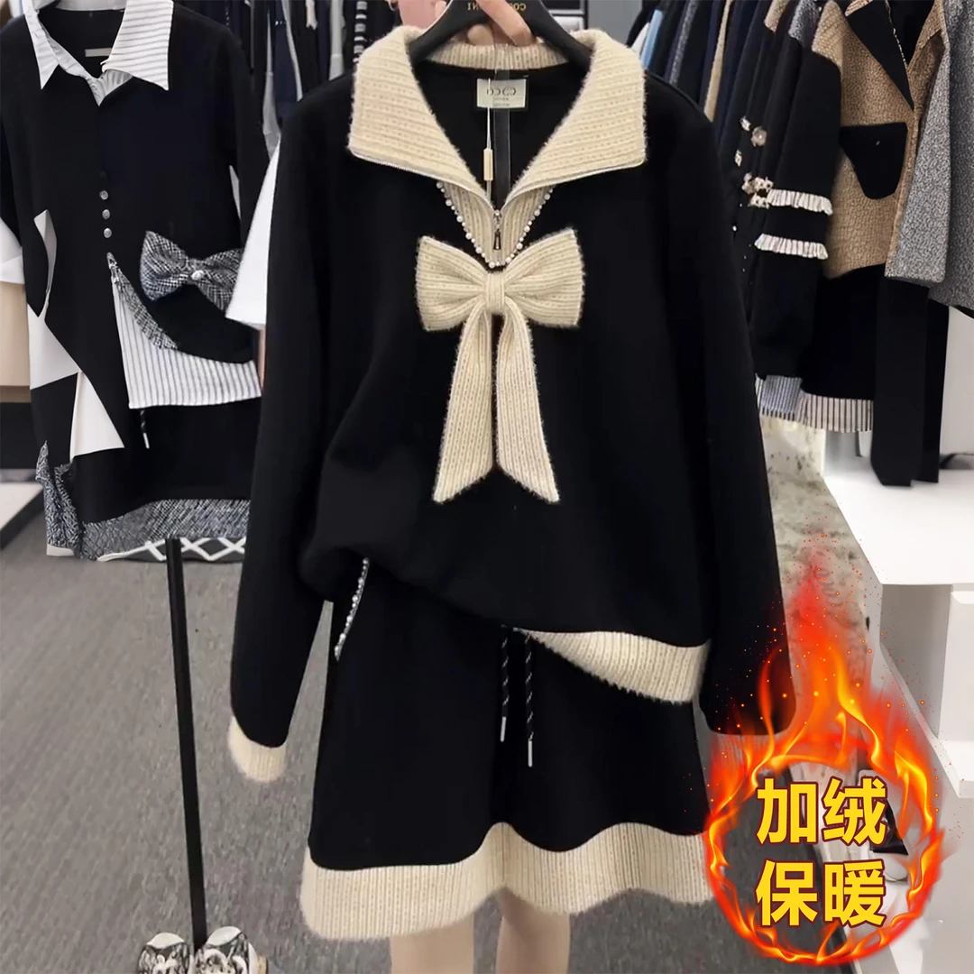超好看蝴蝶结翻领加绒卫衣女2025秋冬季新款高级漂亮宽松保暖上衣