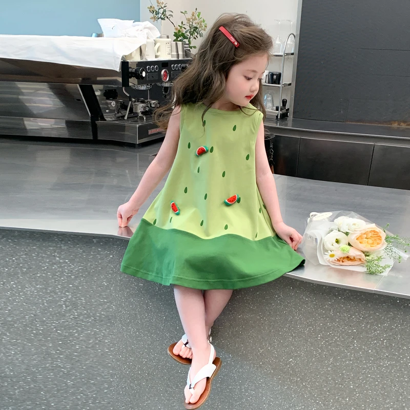 女童夏套装2025新款女宝洋气时髦夏季薄款背心裙子超好看西瓜裙子