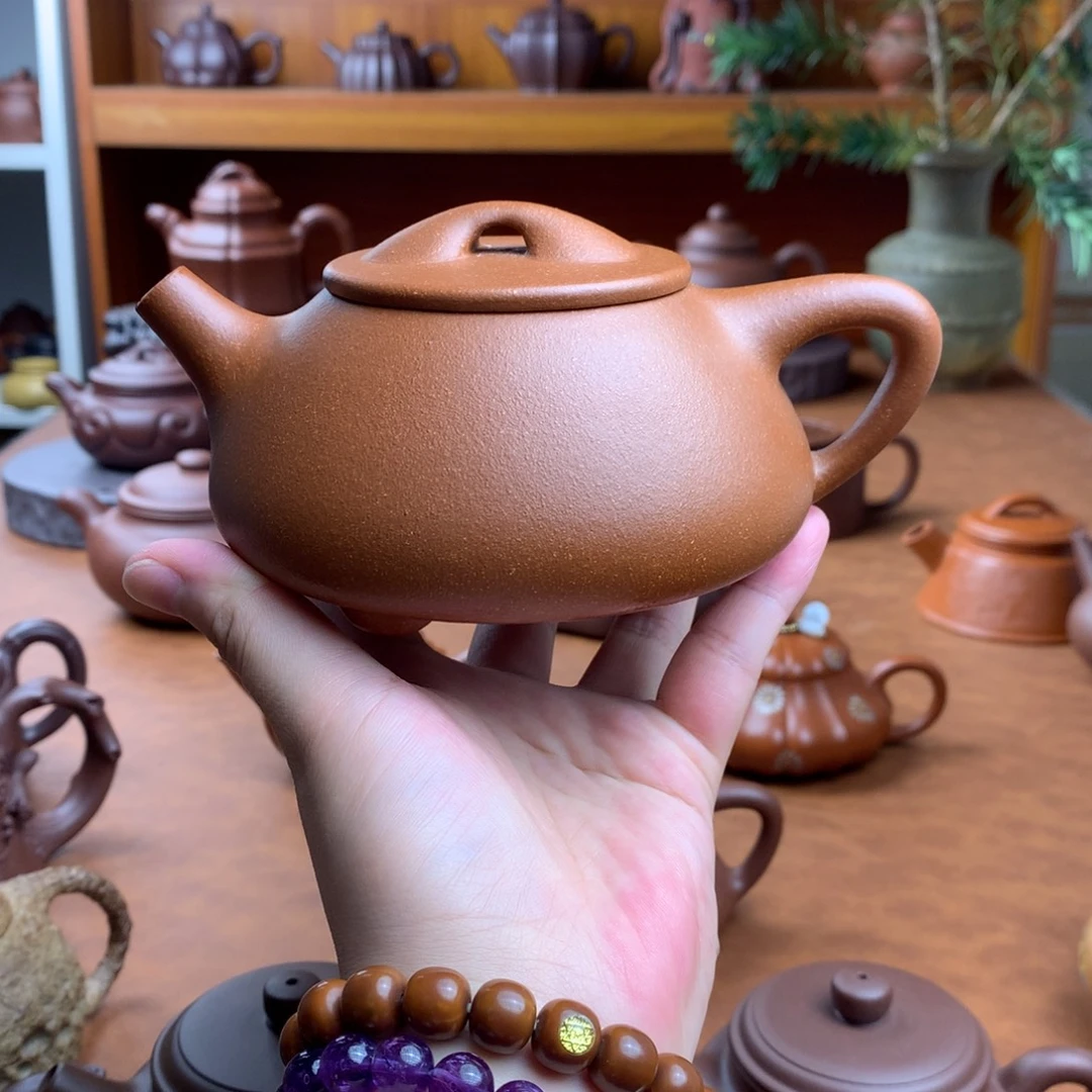 紫砂茶壶半手工红降坡