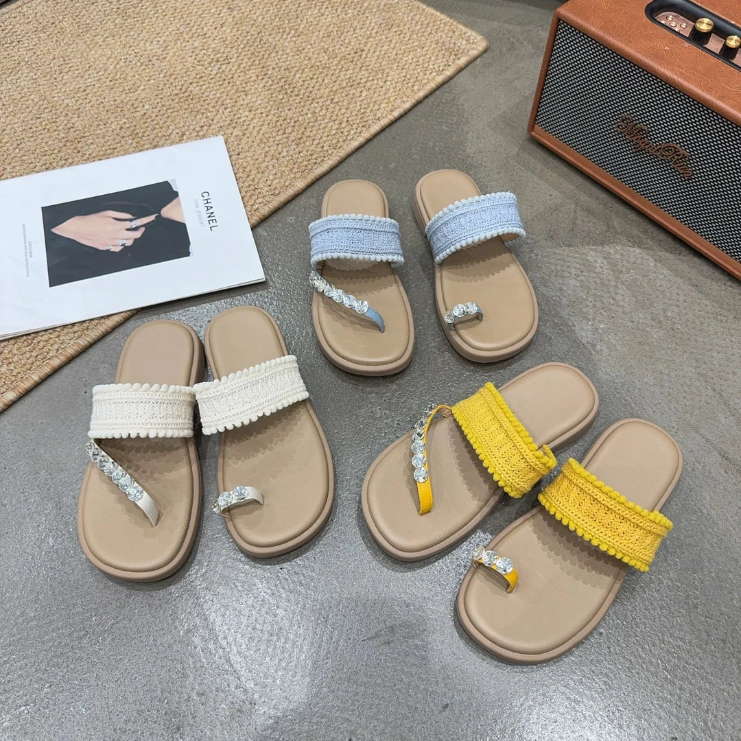 779-60 夏季新品女毛线编织平底鸳鸯拖鞋套趾夹脚时尚舒适韩版拖