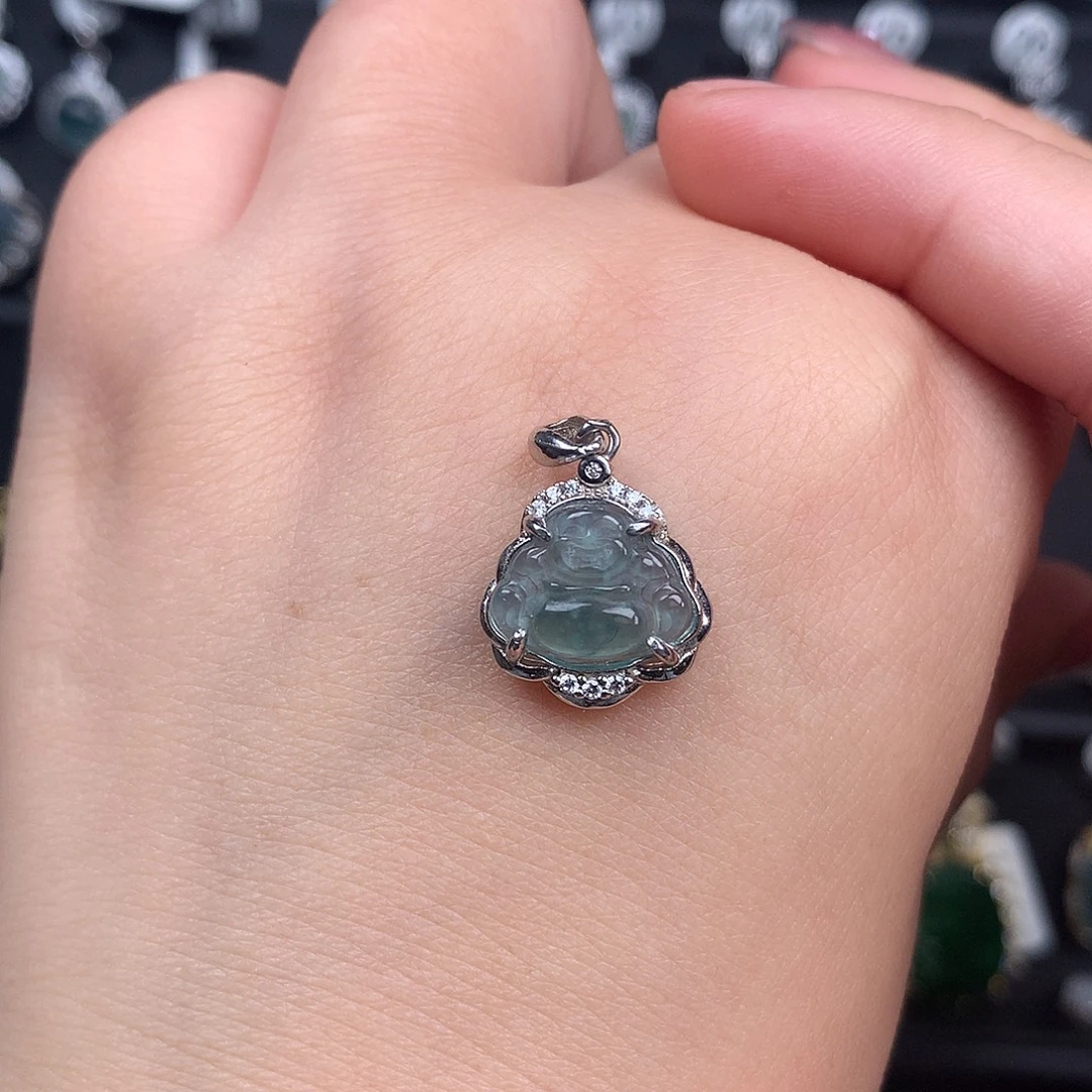 人***醒翡翠银S925镶嵌颈饰