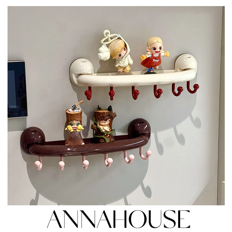 ANNAHOUSE圆鼓鼓吸盘挂钩一排免打孔浴室玄关卧室门后置物架子NS