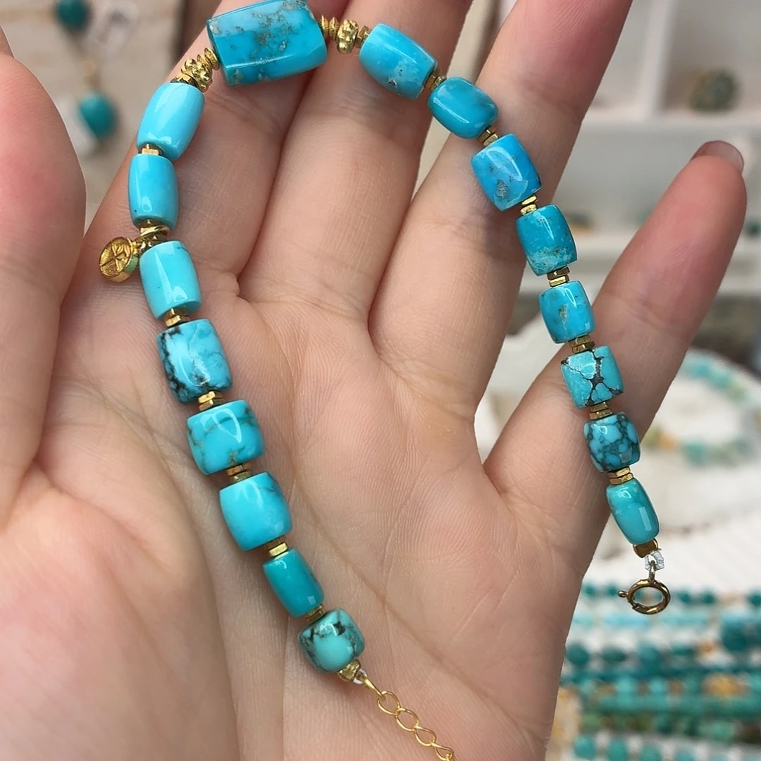 银S925镀金镶嵌绿松石手链