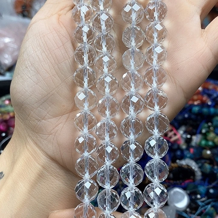 玛瑙/玉髓未镶嵌珠宝半成品天然白水晶切面卡10mm