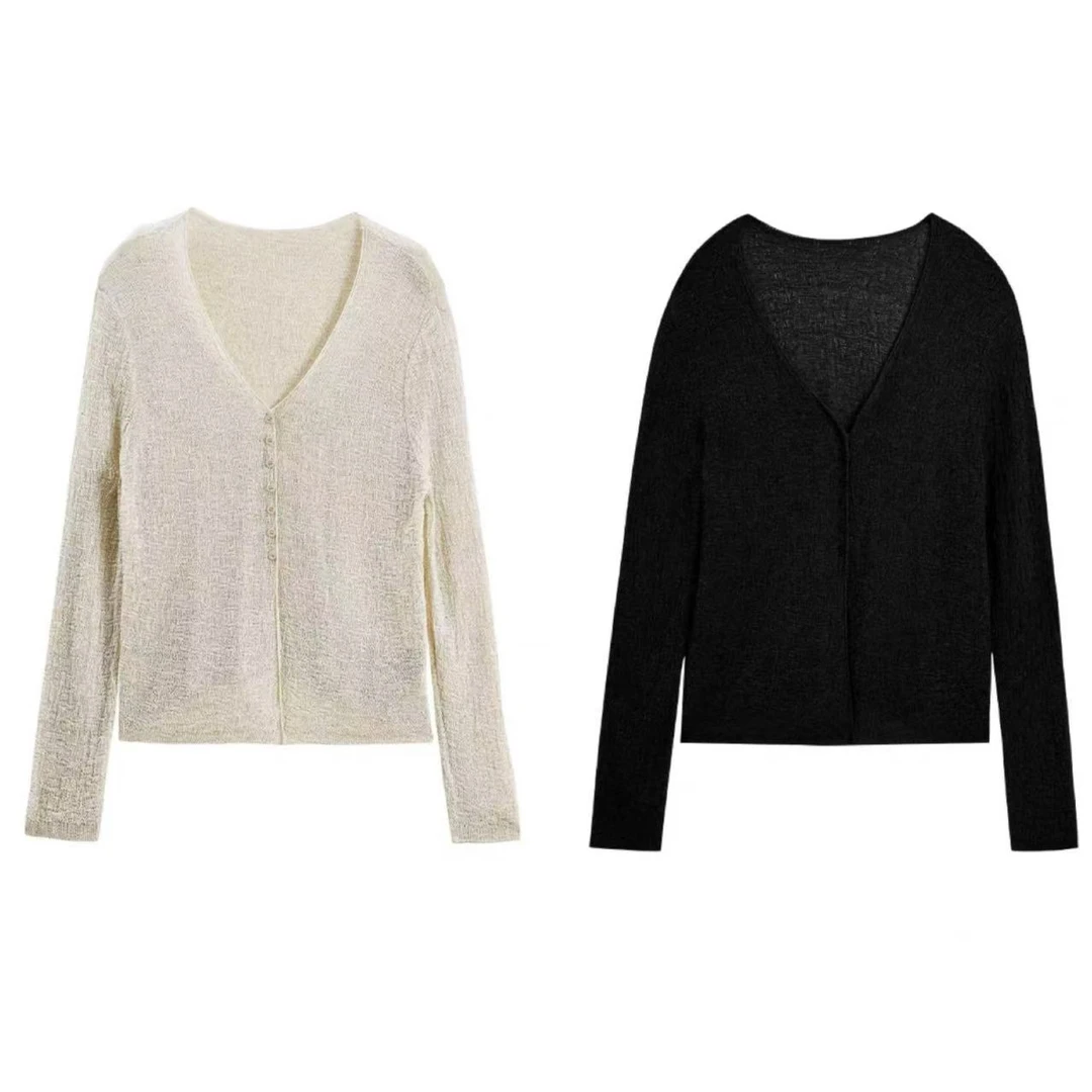 JING【原生松弛】薄款透气天丝亚麻肌理感针织长袖开衫