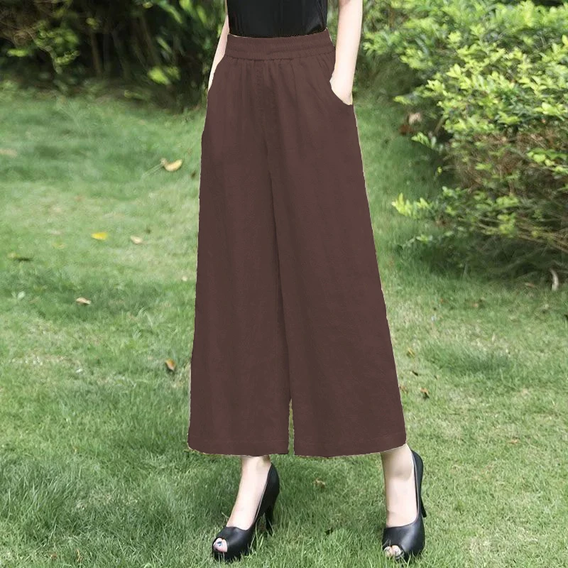 2025夏季新款阔腿裤女长裤宽松棉麻高腰休闲裤妈妈裤女薄款民族风