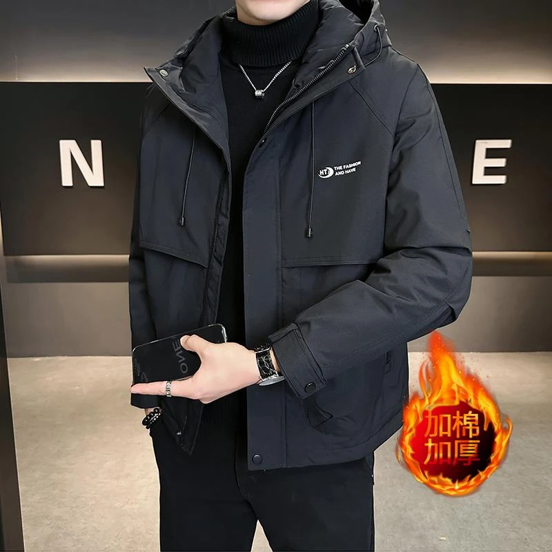 轻奢痞帅男装秋冬美式保暖休闲棉服外套男款百搭连帽加厚保暖棉衣