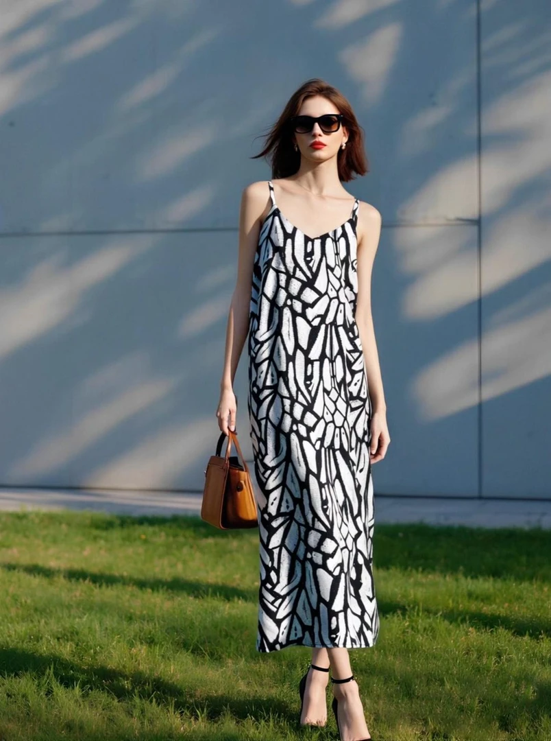 BCVOGA洋气时尚衣服吊带连衣裙无袖设计压褶轻奢高级感长裙裙子