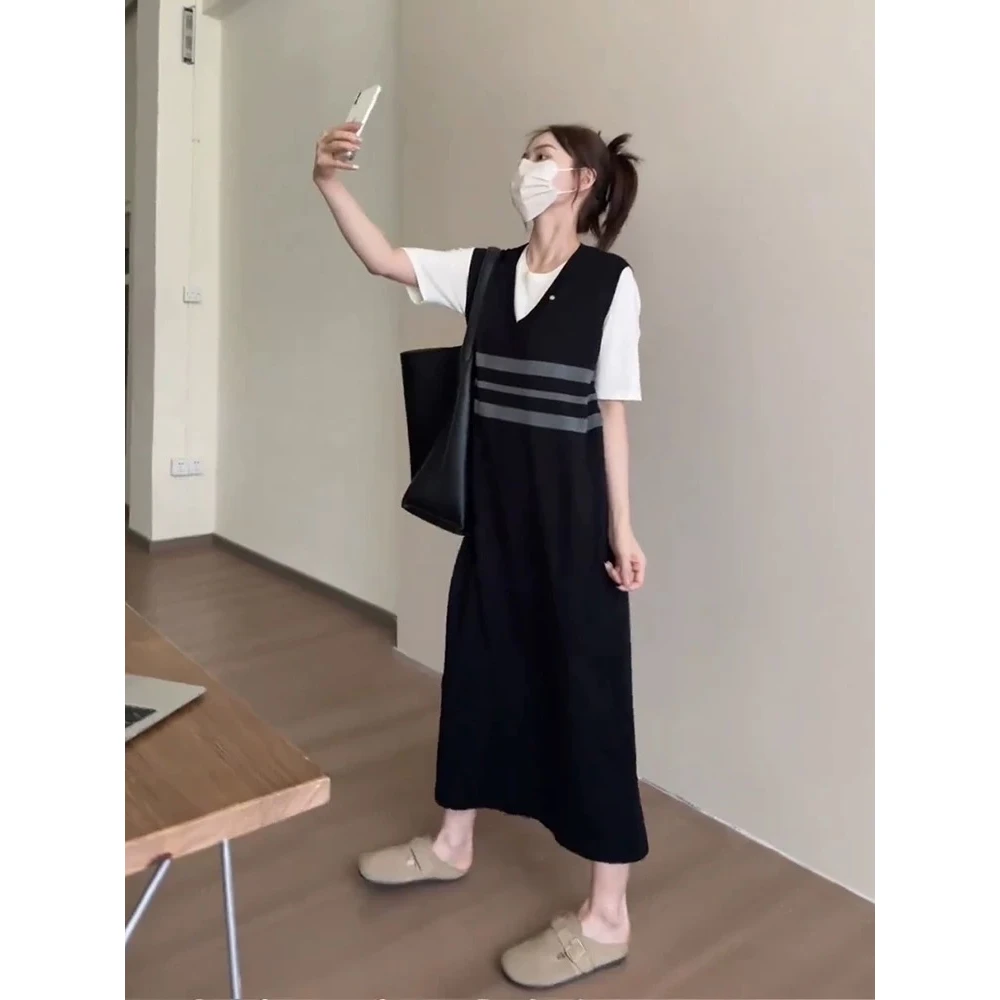 2025新款女装假两件背心裙子夏季穿搭休闲连衣裙