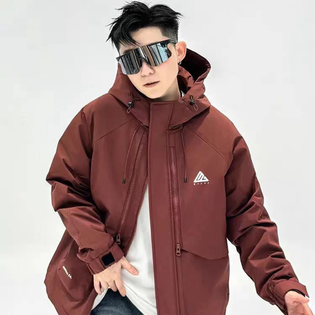 棉服男款夹棉防水锁温连帽工装二棉外套时尚潮流纯色加棉加厚棉衣