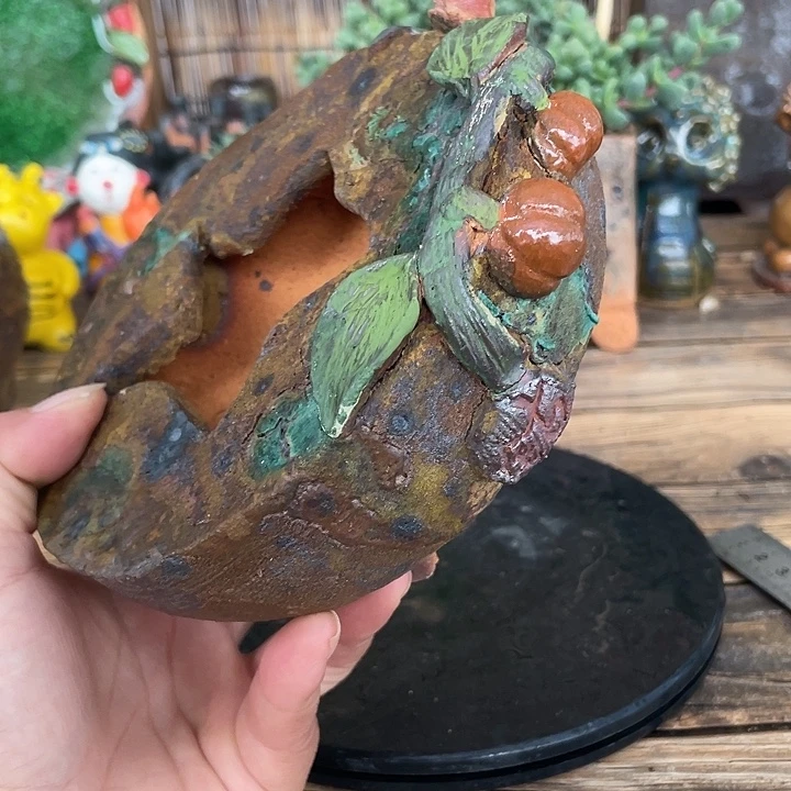 旧***光两个特价盆手工粗陶高温花盆