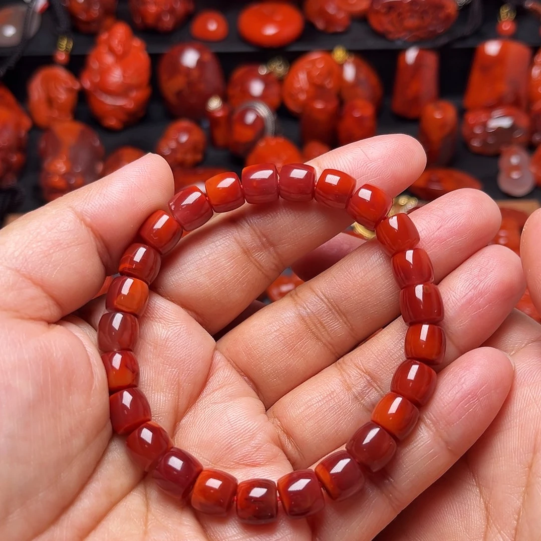南红玛瑙未镶嵌配饰牛血火焰纹直切手串8.5mm