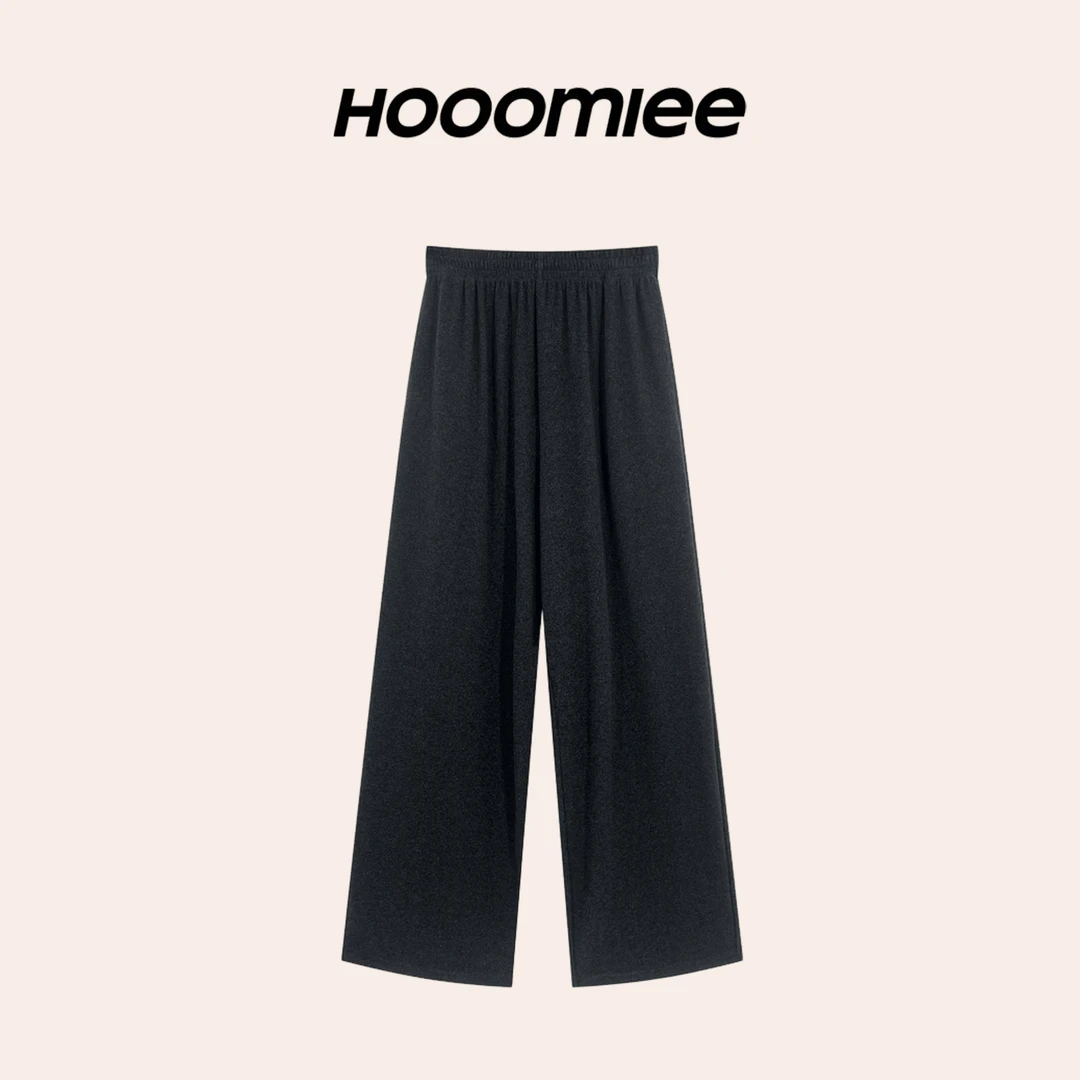 Hooomiee 腿长作弊码 白抽绳慵懒宽松深色女士休闲裤CK0306