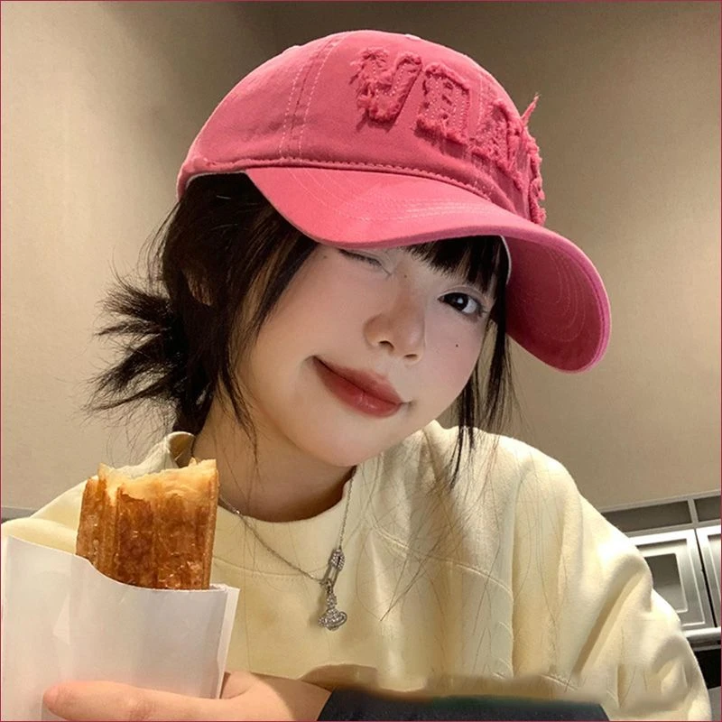 甜酷粉色棒球帽子女显脸小美式立体刺绣字母春秋款百搭鸭舌帽男潮