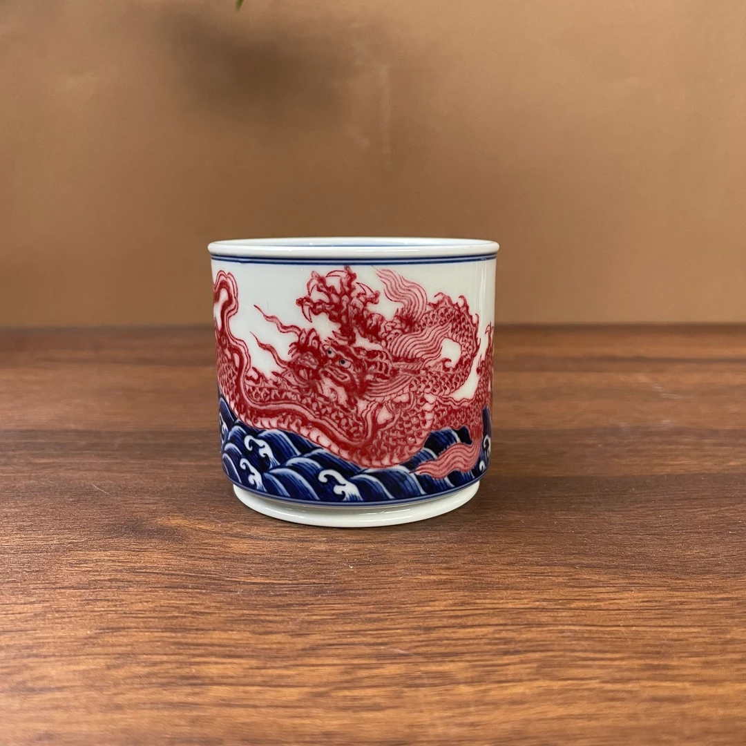 【望月御品】釉里红龙纹直口杯手工手绘景德镇茶具容量120毫升